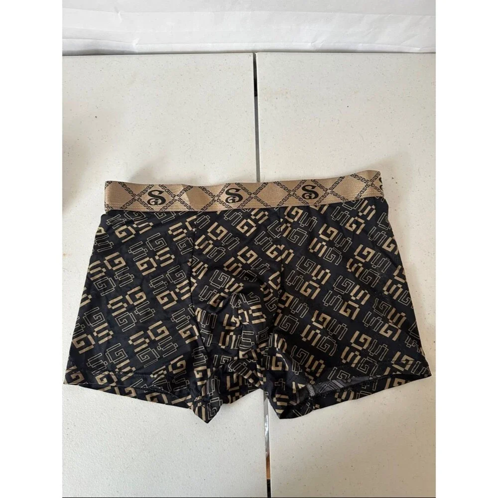 Men’s Boxer Briefs Size Large Everyday Comfort Underwear Black & Gold Patterns